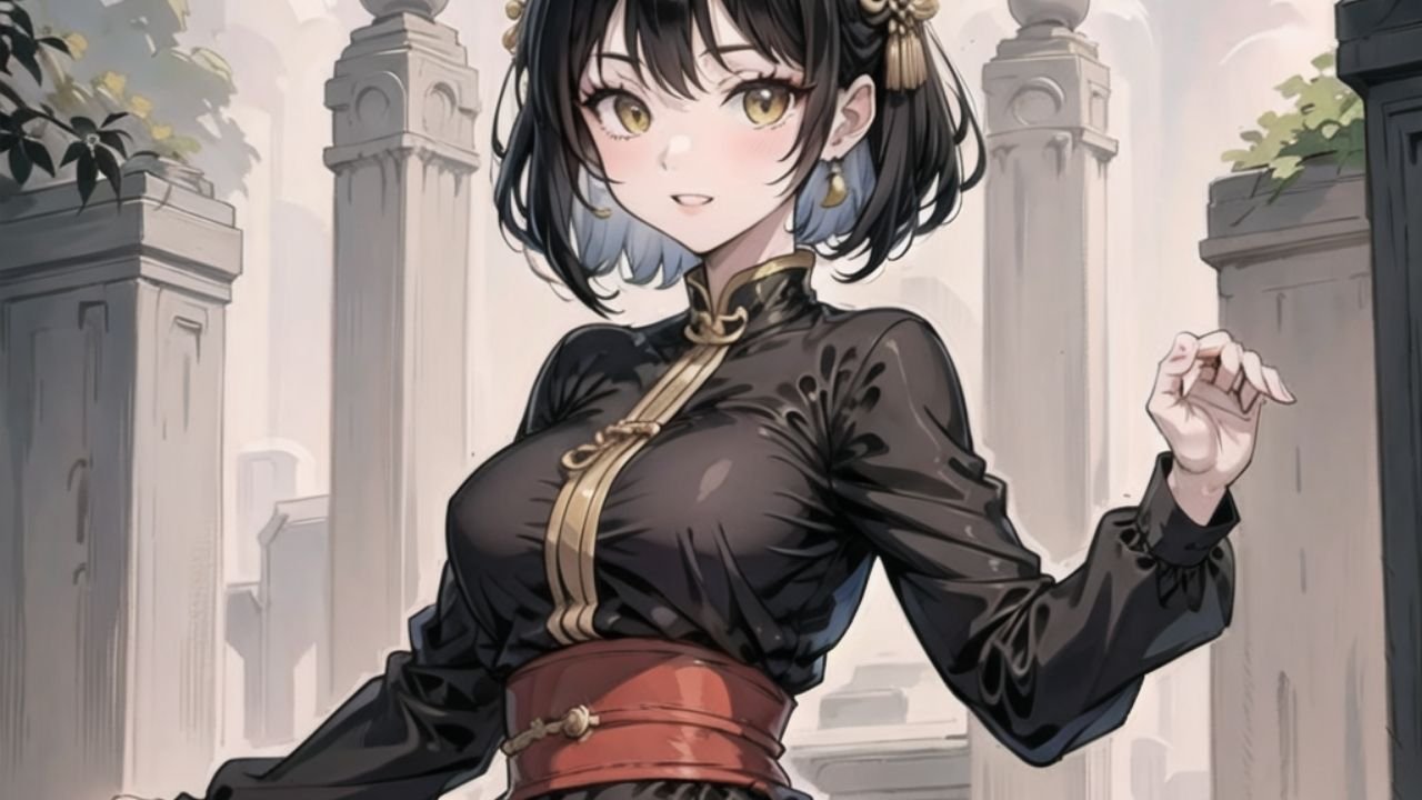 Elegant Black Cat Cosplay Digital Art Wallpaper