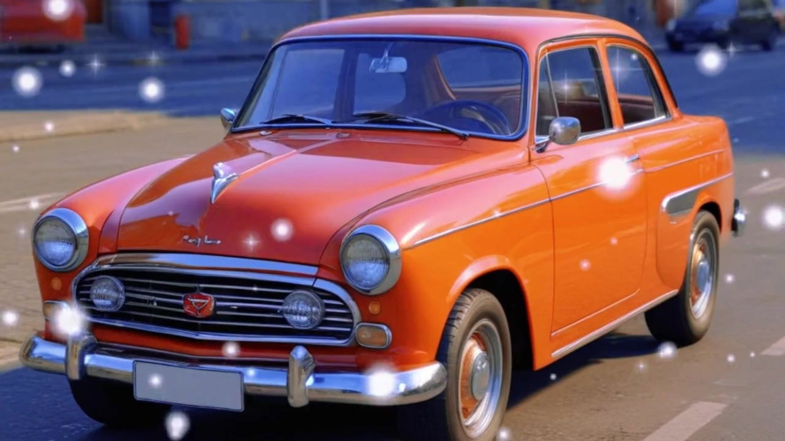 Classic Car Art, Orange Retro Vehicle, Urban Drive, Nostalgic Art Print